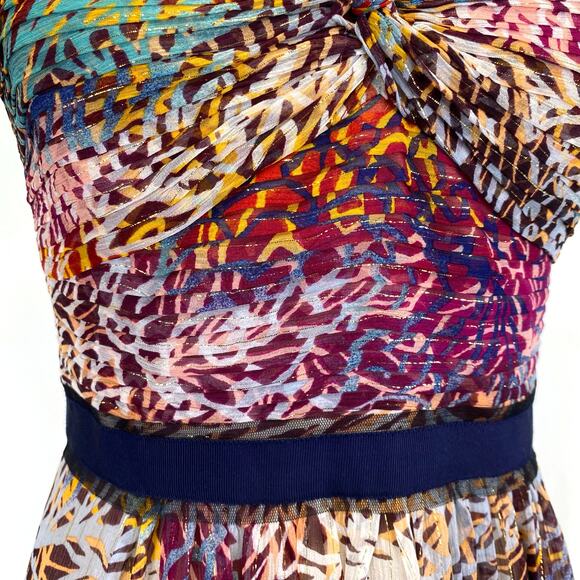 BCBGMaxAzria Inga One Shoulder Silk Maxi Gown Size 4 Begonia Metallic Pleated - Picture 11 of 14